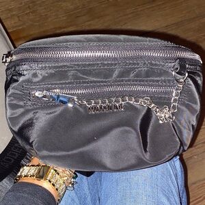 Madden NYC Black Belt Bag with Silver Chain
